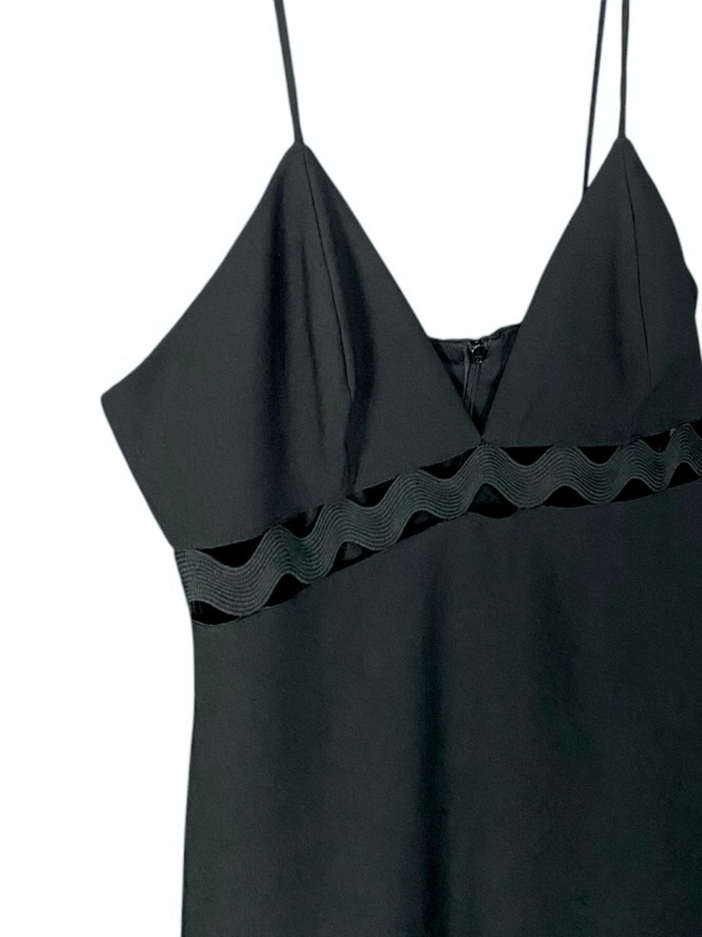 Zara Black Mini Dress L Cutout Waist Spaghetti Strap V Neck Going Out Cocktail - Picture 4 of 8